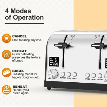 Lainsten 4 Slice Toaster with LED Display & Dual Controls