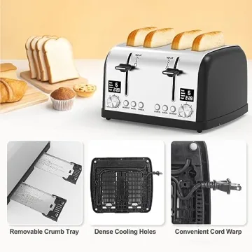 Lainsten 4 Slice Toaster with LED Display & Dual Controls