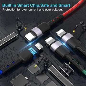 6 IN 1 Multi Universal Charging Cable 10ft, USB C Multi Charging Cable Nylon Braided Fast Charging Cord with Lightning*2+Type C+Micro USB Connectors Universal Sync Charger Adapter for Phone/Tablet