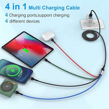 6 IN 1 Multi Universal Charging Cable 10ft, USB C Multi Charging Cable Nylon Braided Fast Charging Cord with Lightning*2+Type C+Micro USB Connectors Universal Sync Charger Adapter for Phone/Tablet