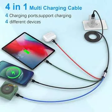 6 IN 1 Multi Universal Charging Cable 10ft, USB C Multi Charging Cable Nylon Braided Fast Charging Cord with Lightning*2+Type C+Micro USB Connectors Universal Sync Charger Adapter for Phone/Tablet