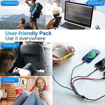 6 IN 1 Multi Universal Charging Cable 10ft, USB C Multi Charging Cable Nylon Braided Fast Charging Cord with Lightning*2+Type C+Micro USB Connectors Universal Sync Charger Adapter for Phone/Tablet