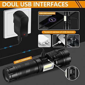 PHIXTON Flashlights Rechargeable LED High Lumens, Powerful 900,000 Lumen Flashlight, High Power Heavy Duty Red & White Flash Lights, Double Source, for Men Gift Emergency Hiking Work