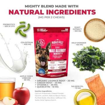 Mighty Petz MAX Dog Allergy Relief Chews - Itch Relief for Dogs. Dog Allergy Chews, Seasonal Allergies, Dog Itchy Skin & Immune Support Supplement. Colostrum & Probiotics
