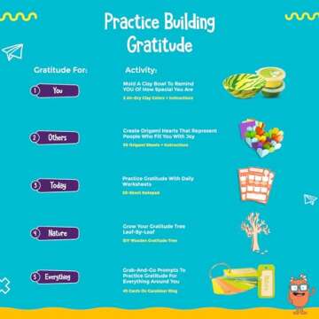 Open The Joy Gratitude Box for Kids - DIY Wooden Craft, Clay Bowl Kit, Origami Activities, Gratitude Journal, and Reflection Cards - Educational Emotional Learning Toys for Ages 4+