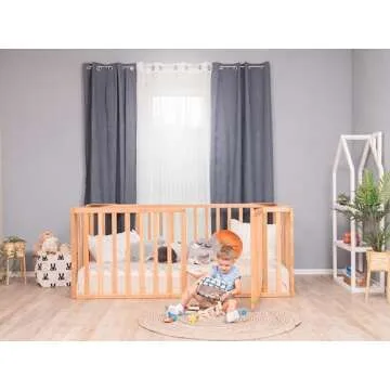 Montessori Toddler Bed with Rails Playpen Bed for Kids Girls & Boys - Busywood Montessori Floor Bed (High Fence & Door) Custom Options Floor Bed (Small, Twin, Full, Queen, King) 10 Colors. (Model 20)