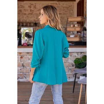 Beyove Casual Blazer for Women Business Clothes 3/4 Sleeve Teal Blazer Jackets