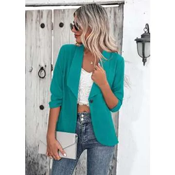 Beyove Casual Blazer for Women Business Clothes 3/4 Sleeve Teal Blazer Jackets