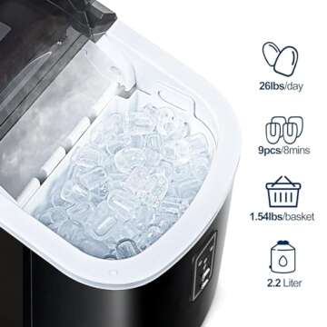 Compact EUHOMY Ice Maker - 26 lbs Daily Production