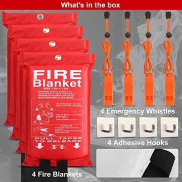 ELDAR 4-Pack Fire Blanket - X-Large Fiberglass Fire Blanket Fire Suppression Blanket - Fire Blankets...