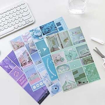 MIELIA 20 Pages(400 PCs) Vintage Sticker Book for Junk Journal - Aesthetic Butterfly Ephemera Sticker Books for Adults for Journaling & Scrapbooking Supplies with Green Style(9.85’’X6.93’’)