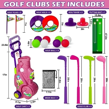 Golf Club Set for Kids, Indoor Outdoor Sports Toys for Girls Boys Ages 2 3 4 5 Year Old, Christmas Birthday Gift Kids 2-5, Toddler Golf Set with 4 Clubs, 8 Balls, 2 Practice Holes, Shoulder Strap