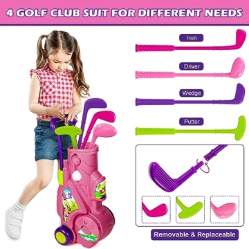 Golf Club Set for Kids, Indoor Outdoor Sports Toys for Girls Boys Ages 2 3 4 5 Year Old, Christmas Birthday Gift Kids 2-5, Toddler Golf Set with 4 Clubs, 8 Balls, 2 Practice Holes, Shoulder Strap
