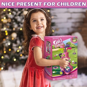 Golf Club Set for Kids, Indoor Outdoor Sports Toys for Girls Boys Ages 2 3 4 5 Year Old, Christmas Birthday Gift Kids 2-5, Toddler Golf Set with 4 Clubs, 8 Balls, 2 Practice Holes, Shoulder Strap