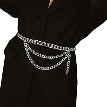 ELABEST Punk Waist Chain Belt Layered Chunky Waist Rock Chain for Jeans Party Travel Body Jewelry Accessories for Women