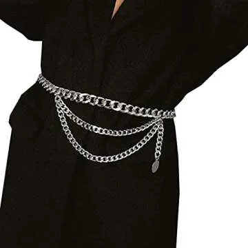 ELABEST Punk Waist Chain Belt Layered Chunky Waist Rock Chain for Jeans Party Travel Body Jewelry Accessories for Women