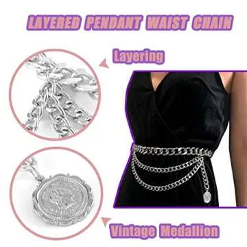 ELABEST Punk Waist Chain Belt Layered Chunky Waist Rock Chain for Jeans Party Travel Body Jewelry Accessories for Women