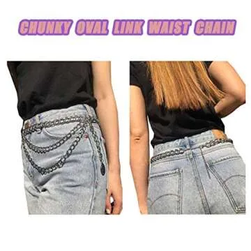 ELABEST Punk Waist Chain Belt Layered Chunky Waist Rock Chain for Jeans Party Travel Body Jewelry Accessories for Women