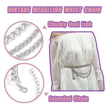 ELABEST Punk Waist Chain Belt Layered Chunky Waist Rock Chain for Jeans Party Travel Body Jewelry Accessories for Women