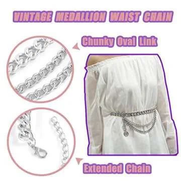 ELABEST Punk Waist Chain Belt Layered Chunky Waist Rock Chain for Jeans Party Travel Body Jewelry Accessories for Women