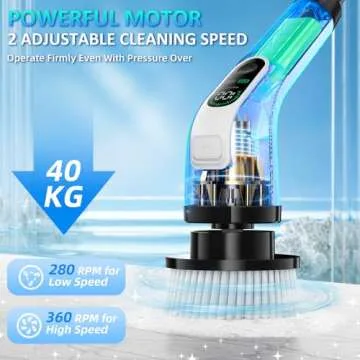 Electric Spin Scrubber, IPX7 Waterproof Power Shower Scrubber with Extension Handle, 7 Replaceable Brush Heads & 3 Hard Bristle Crevice Cleaning Brushes Cleaning Supplies for Bathroom Tub Tile Floor