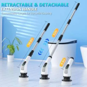 Electric Spin Scrubber, IPX7 Waterproof Power Shower Scrubber with Extension Handle, 7 Replaceable Brush Heads & 3 Hard Bristle Crevice Cleaning Brushes Cleaning Supplies for Bathroom Tub Tile Floor