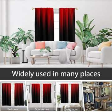 AAtter Red and Black Window Curtain Ombre Boho Pattern Simple Gradient Design Living Room Bedroom Window Drapes Treatment Fabric 1 Pair, 42" W x 63" L, Modern