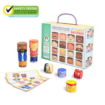 48-Piece Multiracial Family Play Set – Magnetic Wooden Diversity Building Blocks for Kids – SEL Toy Promoting Cultural Inclusion, Self-Esteem, and Eco-Friendly Play