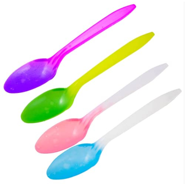 Color Changing Reusable Spoons, Pack of 25, Assorted Colors, reacts to cold food temperatures and ch...