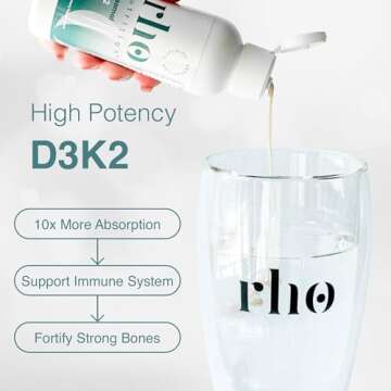 Rho Nutrition Liposomal D3K2 – Ultra High Absorption Liquid Vitamins D3 and K2 Supplement – Boos...