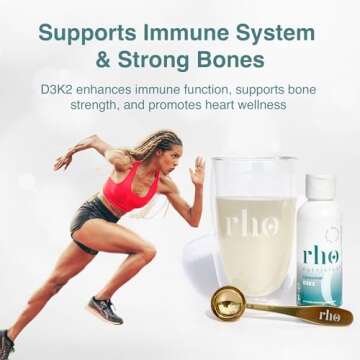 Rho Nutrition Liposomal D3K2 – Ultra High Absorption Liquid Vitamins D3 and K2 Supplement – Boosts Immune System & Overall Health; Supports Strong Bones & Muscles, and a Healthy Heart