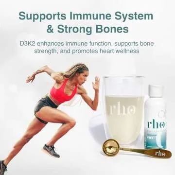 Rho Nutrition Liposomal D3K2 – Ultra High Absorption Liquid Vitamins D3 and K2 Supplement – Boosts Immune System & Overall Health; Supports Strong Bones & Muscles, and a Healthy Heart