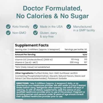 Rho Nutrition Liposomal D3K2 – Ultra High Absorption Liquid Vitamins D3 and K2 Supplement – Boosts Immune System & Overall Health; Supports Strong Bones & Muscles, and a Healthy Heart