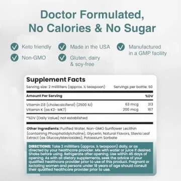 Rho Nutrition Liposomal D3K2 – Ultra High Absorption Liquid Vitamins D3 and K2 Supplement – Boosts Immune System & Overall Health; Supports Strong Bones & Muscles, and a Healthy Heart