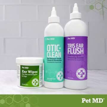 Pet MD Veterinary Tris Flush Cat & Dog Ear Cleaner - and Infection Treatment with Ketoconazole 12 oz