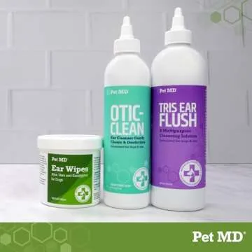 Pet MD Veterinary Tris Flush Cat & Dog Ear Cleaner - and Infection Treatment with Ketoconazole 12 oz