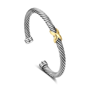 Elegant ORATIGOR Cable Cuff Bangle - Adjustable Twisted Bracelet for Women
