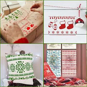 12 Pieces Christmas Stencil Template Reusable Painting Plastic Stencil 8.3 x 11.7 Inch Snowflake Deer Craft Stencil Christmas Ornament Drawing Stencils for Window Glass Door Car Body Home DIY Decor
