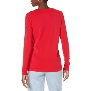 Amazon Essentials Women's Classic-Fit Long-Sleeve Crewneck T-Shirt (Available in Plus Size), Cherry Red, Medium