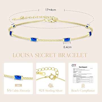 LOUISA SECRET Birthstone Bracelets for Women, 925 Sterling Silver Dainty Simple Women Charm Link Bracelet, Birthday Anniversary Jewelry Gifts for Women Wife Mom Her