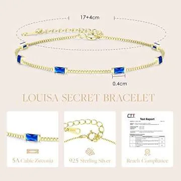 LOUISA SECRET Birthstone Bracelets for Women, 925 Sterling Silver Dainty Simple Women Charm Link Bracelet, Birthday Anniversary Jewelry Gifts for Women Wife Mom Her