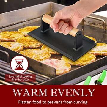 HaSteeL 2Pcs Cast iron Bacon Press, Smash Burger Press for Teppanyaki Flat Top Griddle, Heavy Duty Round 7In & Rectangular 8x4In Grill Press, Perfect for BBQ Meat, Paninis, Tortilla, Steak, Sandwich