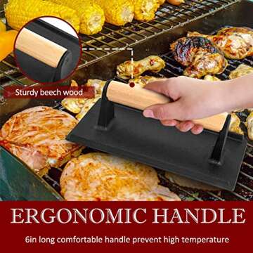 HaSteeL 2Pcs Cast iron Bacon Press, Smash Burger Press for Teppanyaki Flat Top Griddle, Heavy Duty Round 7In & Rectangular 8x4In Grill Press, Perfect for BBQ Meat, Paninis, Tortilla, Steak, Sandwich