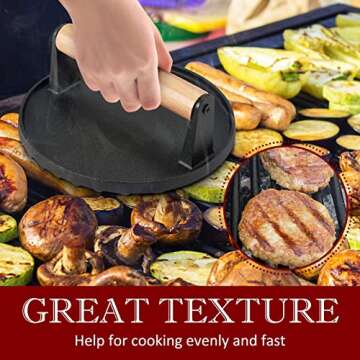 HaSteeL 2Pcs Cast iron Bacon Press, Smash Burger Press for Teppanyaki Flat Top Griddle, Heavy Duty Round 7In & Rectangular 8x4In Grill Press, Perfect for BBQ Meat, Paninis, Tortilla, Steak, Sandwich