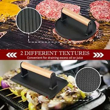 HaSteeL Cast Iron Burger and Bacon Press Set - Perfect BBQ Tool