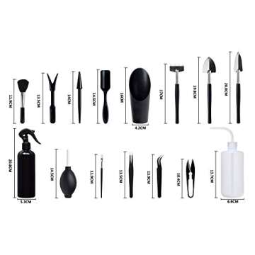 BlueMake Succulent Plants Tools,Mini Garden Hand Transplanting Succulent Tools Miniature Planting,Set for Indoor Miniature Fairy Garden Plant Care (15pcs Tools Set)