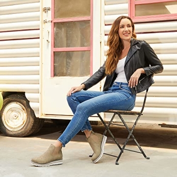 JABASIC Womens Chelsea Elastic Ankle Boots Waterproof Flat Boots (5,Tan)