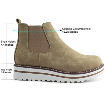 JABASIC Womens Chelsea Elastic Ankle Boots Waterproof Flat Boots (5,Tan)