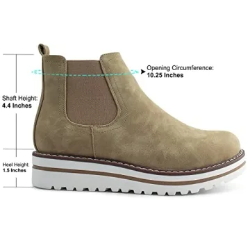 JABASIC Womens Chelsea Elastic Ankle Boots Waterproof Flat Boots (5,Tan)