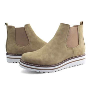 JABASIC Womens Chelsea Elastic Ankle Boots Waterproof Flat Boots (5,Tan)